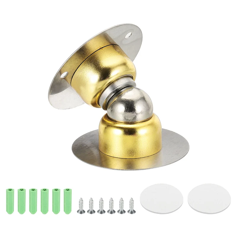 1.9" Magnetic Door Stoppers, Wall Floor Mounted Door Catch Holder, Gold