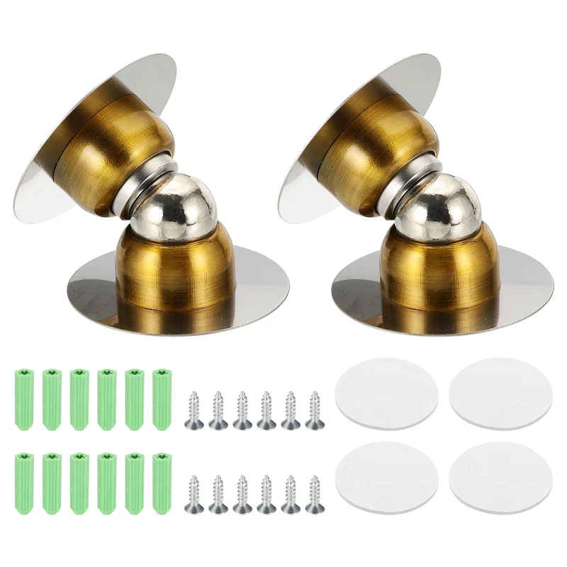 2PCS 1.9" Magnetic Door Stoppers, Wall Floor Mounted Door Catch Holder, Brass