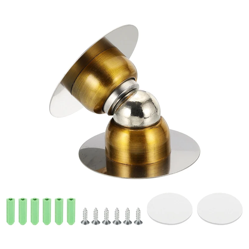 1.9" Magnetic Door Stoppers, Wall Floor Mounted Door Catch Holder, Brass