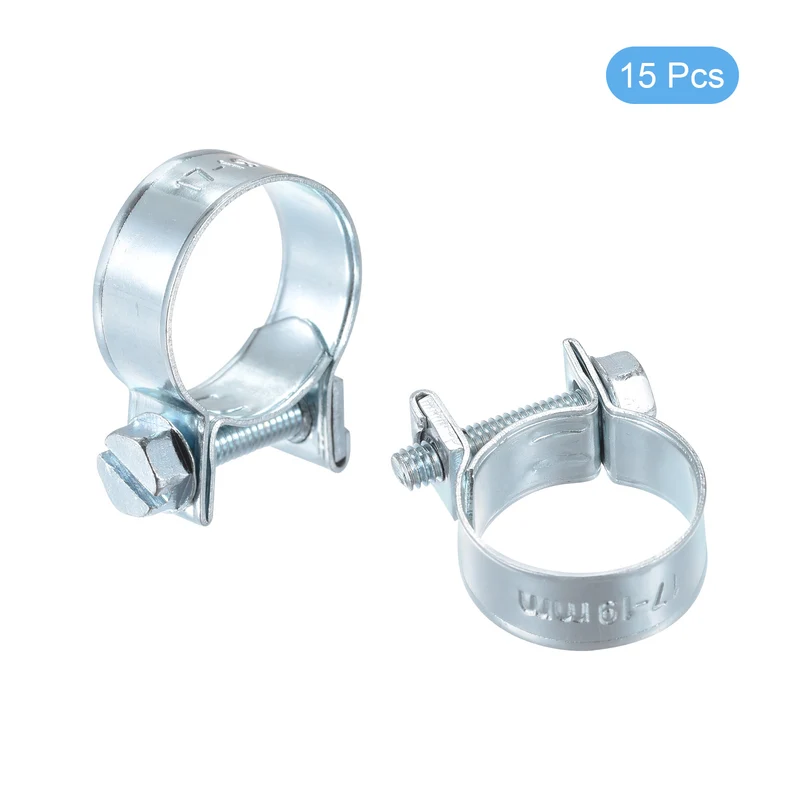 15Pcs Fuel Line Pipe Hose Clamp Clip, 17-19mm Fuel Injection Hose Clamp Adjustable Pipe Hose Clip Tube Clamps for Plumbing Automotive and Industrial