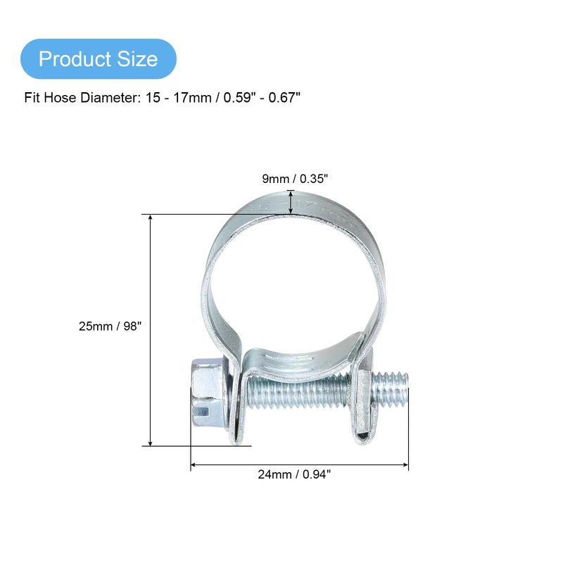 15Pcs Fuel Line Pipe Hose Clamp Clip, 15-17mm Fuel Injection Hose Clamp Adjustable Pipe Hose Clip Tube Clamps for Plumbing Automotive and Industrial
