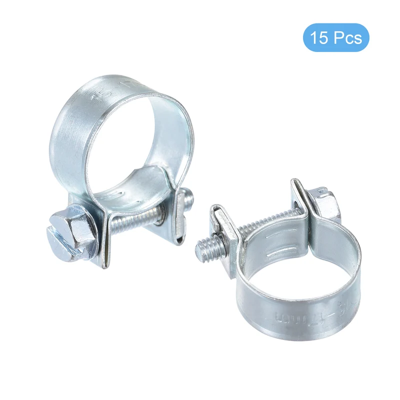 15Pcs Fuel Line Pipe Hose Clamp Clip, 15-17mm Fuel Injection Hose Clamp Adjustable Pipe Hose Clip Tube Clamps for Plumbing Automotive and Industrial