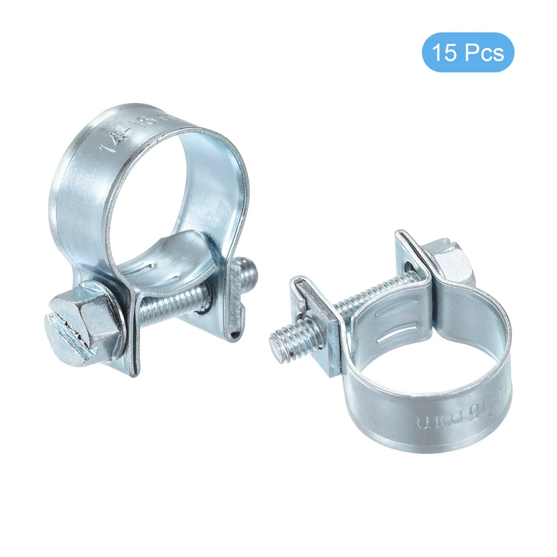 15Pcs Fuel Line Pipe Hose Clamp Clip, 14-16mm Fuel Injection Hose Clamp Adjustable Pipe Hose Clip Tube Clamps for Plumbing Automotive and Industrial