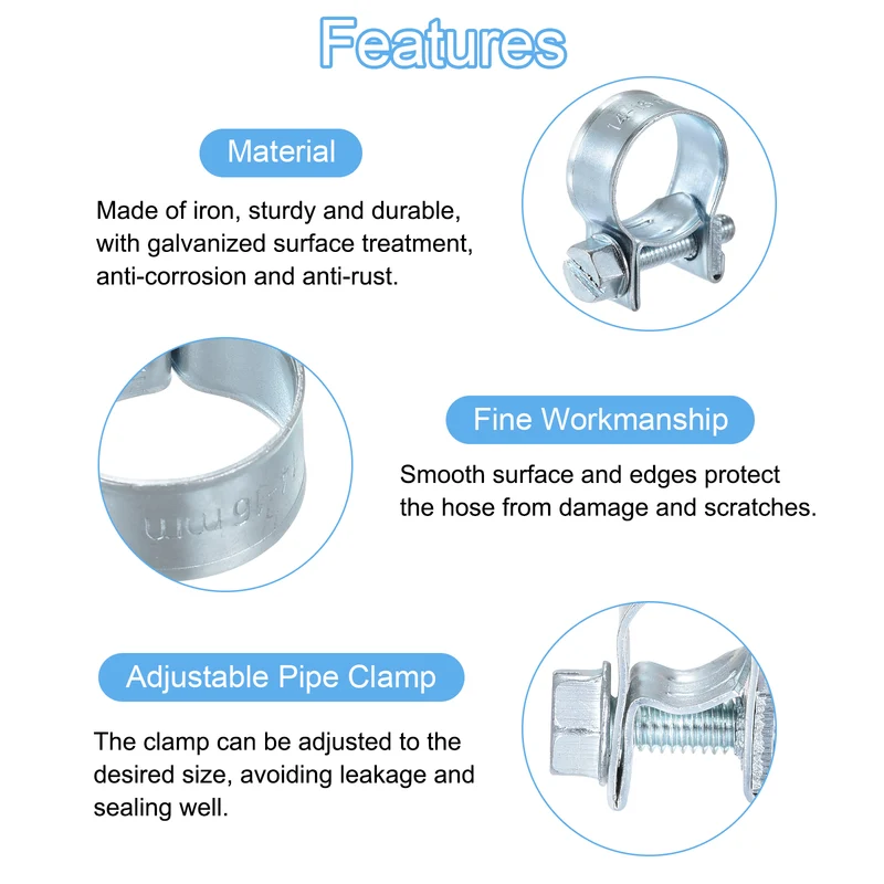 15Pcs Fuel Line Pipe Hose Clamp Clip, 14-16mm Fuel Injection Hose Clamp Adjustable Pipe Hose Clip Tube Clamps for Plumbing Automotive and Industrial