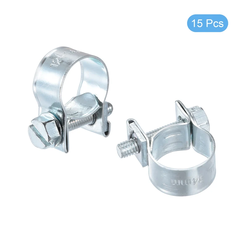 15Pcs Fuel Line Pipe Hose Clamp Clip, 12-14mm Fuel Injection Hose Clamp Adjustable Pipe Hose Clip Tube Clamps for Plumbing Automotive and Industrial