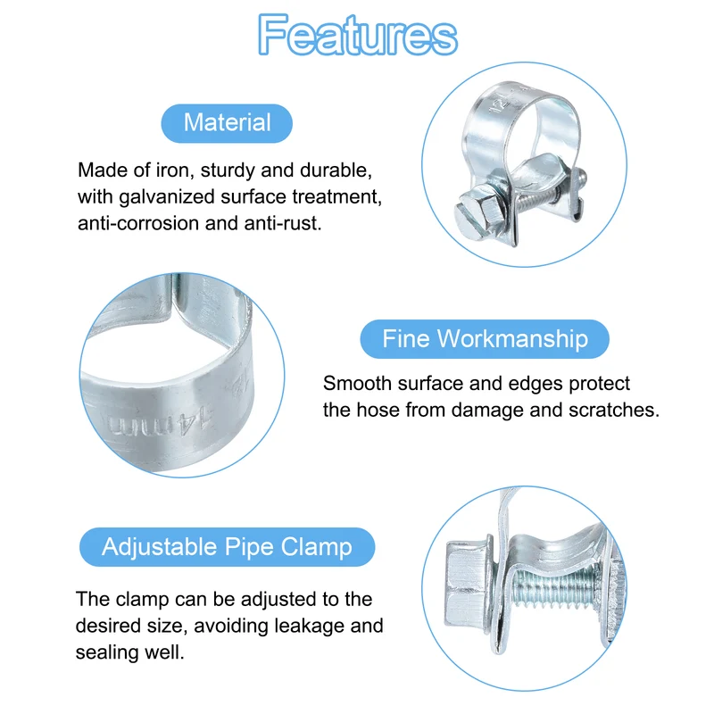 15Pcs Fuel Line Pipe Hose Clamp Clip, 12-14mm Fuel Injection Hose Clamp Adjustable Pipe Hose Clip Tube Clamps for Plumbing Automotive and Industrial
