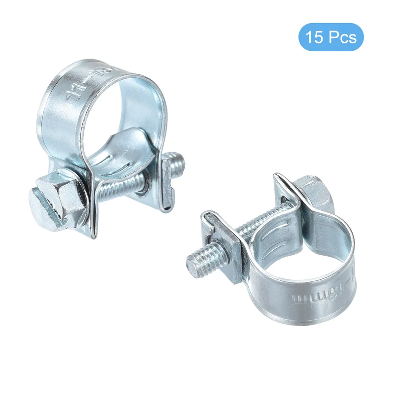 15Pcs Fuel Line Pipe Hose Clamp Clip, 11-13mm Fuel Injection Hose Clamp Adjustable Pipe Hose Clip Tube Clamps for Plumbing Automotive and Industrial