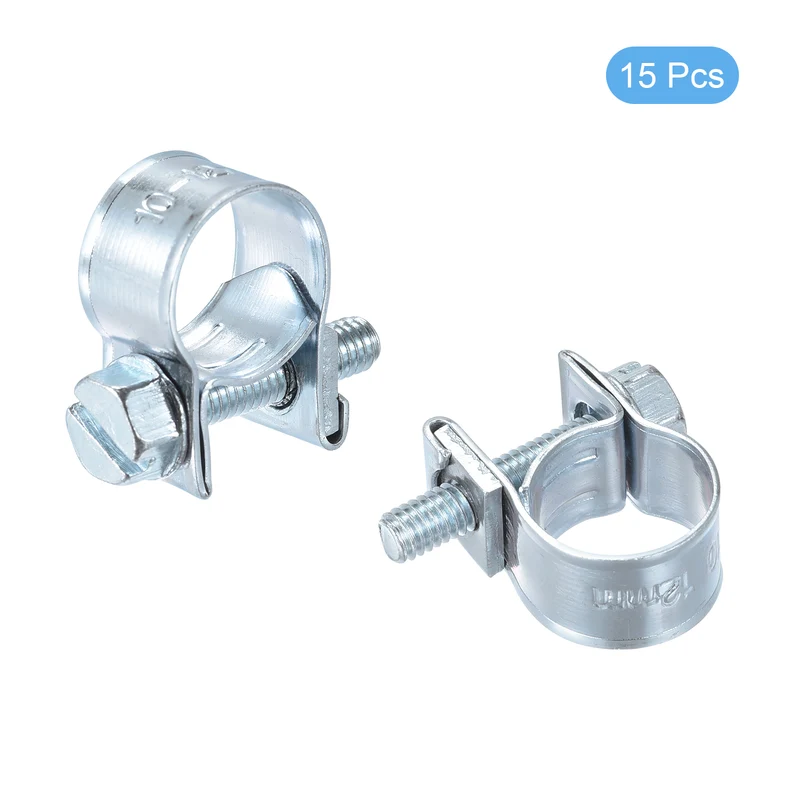 15Pcs Fuel Line Pipe Hose Clamp Clip, 10-12mm Fuel Injection Hose Clamp Adjustable Pipe Hose Clip Tube Clamps for Plumbing Automotive and Industrial