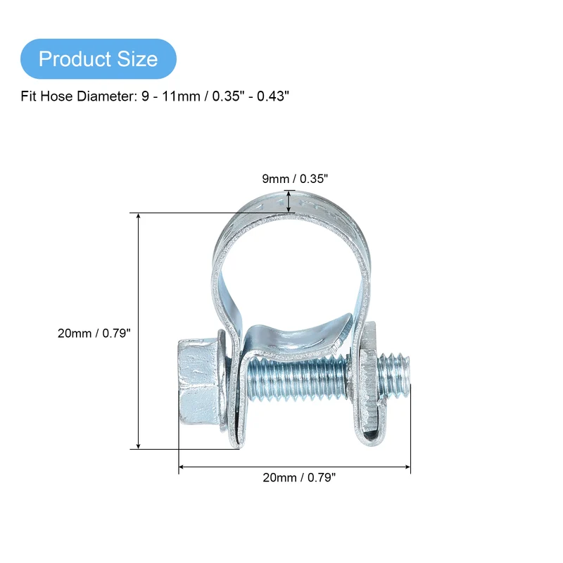 15Pcs Fuel Line Pipe Hose Clamp Clip, 9-11mm Fuel Injection Hose Clamp Adjustable Pipe Hose Clip Tube Clamps for Plumbing Automotive and Industrial