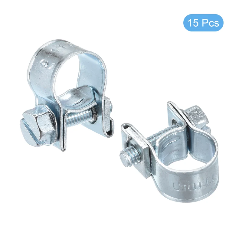 15Pcs Fuel Line Pipe Hose Clamp Clip, 9-11mm Fuel Injection Hose Clamp Adjustable Pipe Hose Clip Tube Clamps for Plumbing Automotive and Industrial