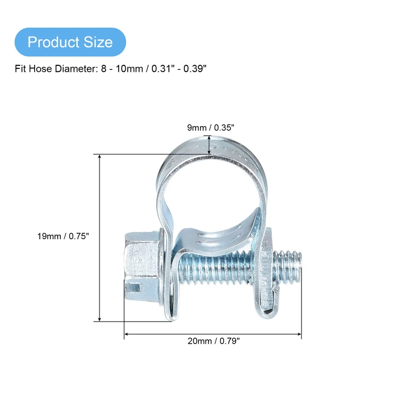 15Pcs Fuel Line Pipe Hose Clamp Clip, 8-10mm Fuel Injection Hose Clamp Adjustable Pipe Hose Clip Tube Clamps for Plumbing Automotive and Industrial