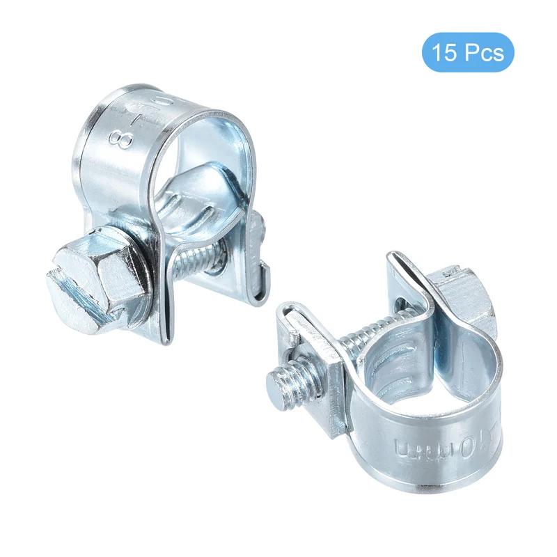 15Pcs Fuel Line Pipe Hose Clamp Clip, 8-10mm Fuel Injection Hose Clamp Adjustable Pipe Hose Clip Tube Clamps for Plumbing Automotive and Industrial