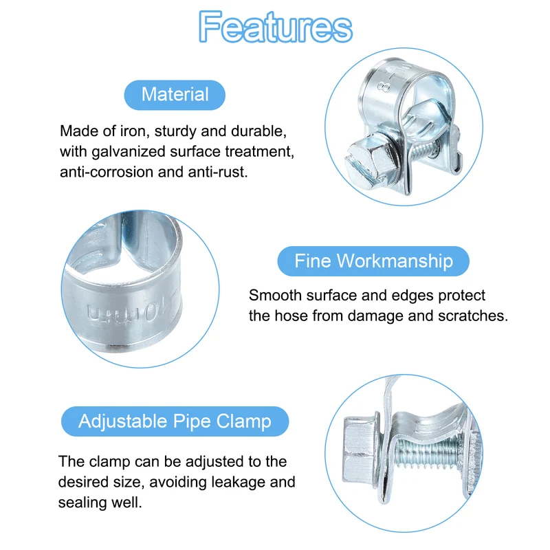 15Pcs Fuel Line Pipe Hose Clamp Clip, 8-10mm Fuel Injection Hose Clamp Adjustable Pipe Hose Clip Tube Clamps for Plumbing Automotive and Industrial