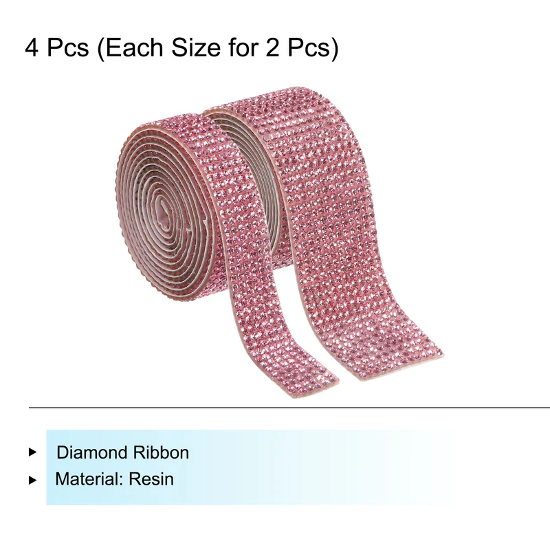 4 Roll 4 Yard 13.5/27mm Self Adhesive Crystal Ribbon Light Pink