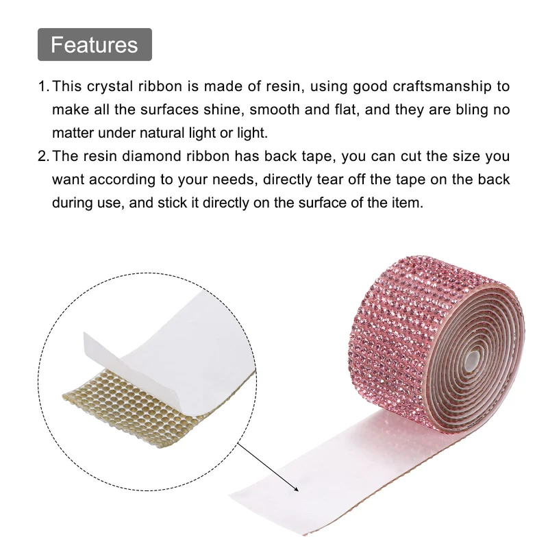 4 Roll 4 Yard 13.5/27mm Self Adhesive Crystal Ribbon Light Pink