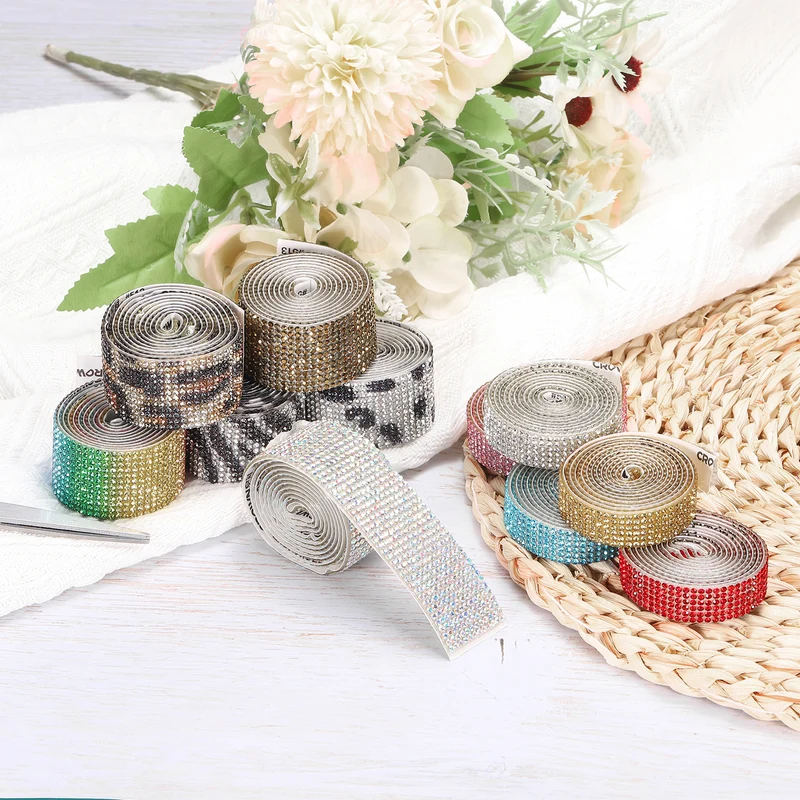 4 Roll 4 Yard 13.5/27mm Self Adhesive Crystal Ribbon Light Pink