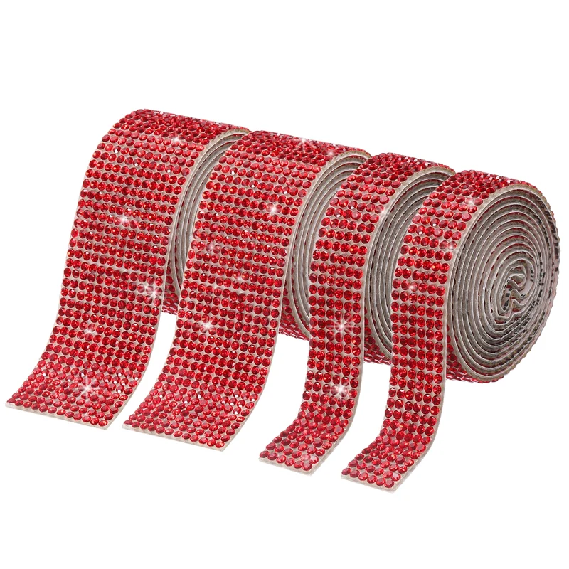 4 Roll 4 Yard 13.5/27mm Self Adhesive Crystal Ribbon Red