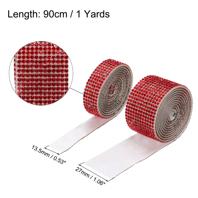 4 Roll 4 Yard 13.5/27mm Self Adhesive Crystal Ribbon Red
