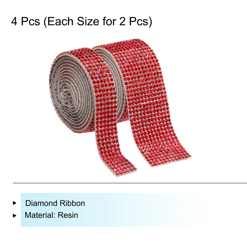 4 Roll 4 Yard 13.5/27mm Self Adhesive Crystal Ribbon Red