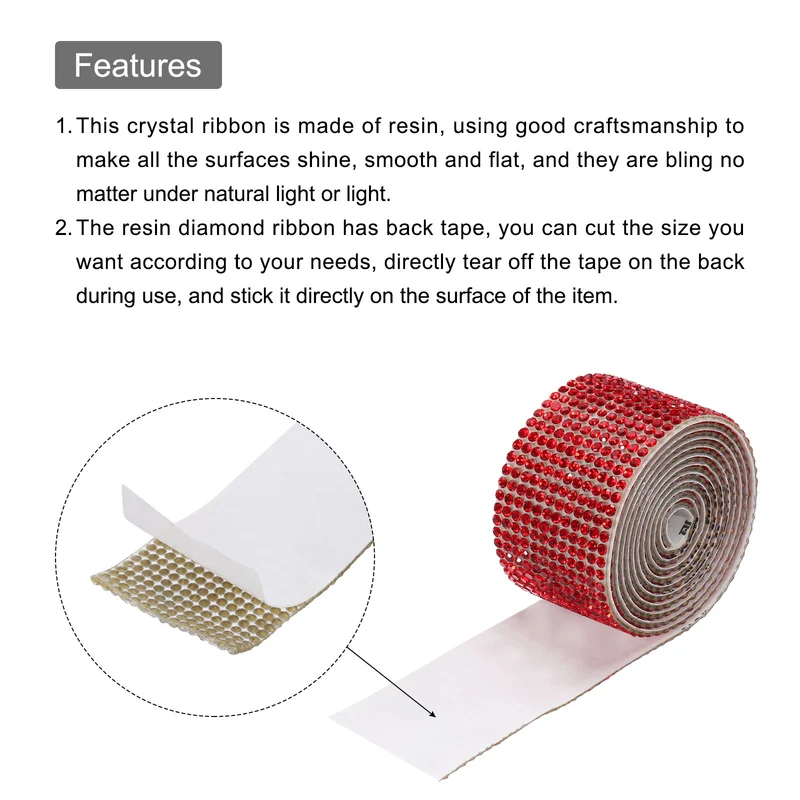 4 Roll 4 Yard 13.5/27mm Self Adhesive Crystal Ribbon Red