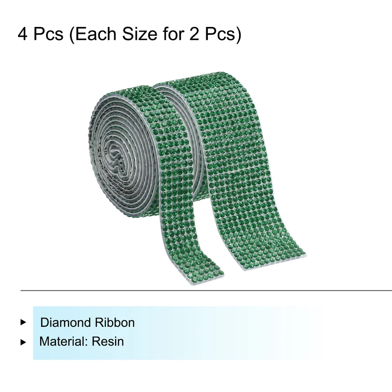 4 Roll 4 Yard 13.5/27mm Self Adhesive Crystal Ribbon Dark Green