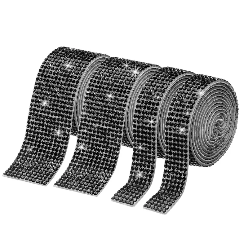 4 Roll 4 Yard 13.5/27mm Self Adhesive Crystal Ribbon Black