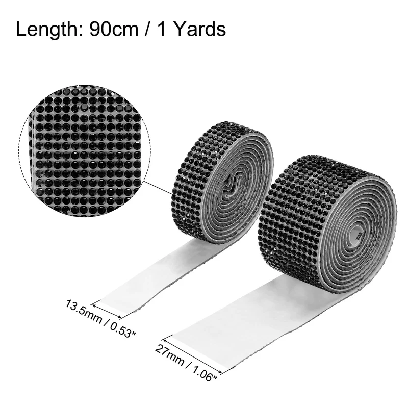 4 Roll 4 Yard 13.5/27mm Self Adhesive Crystal Ribbon Black