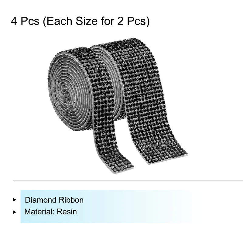 4 Roll 4 Yard 13.5/27mm Self Adhesive Crystal Ribbon Black