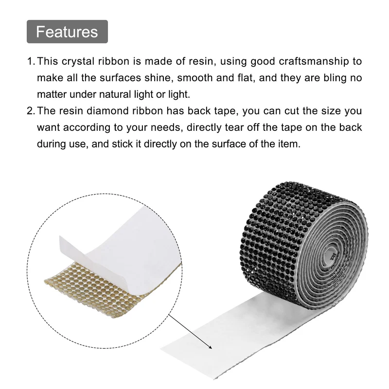 4 Roll 4 Yard 13.5/27mm Self Adhesive Crystal Ribbon Black