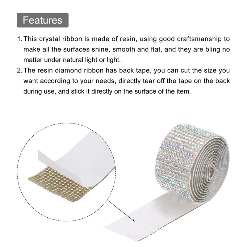 4 Roll 4 Yard 13.5/27mm Self Adhesive Crystal Ribbon Colorful