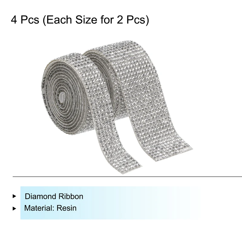 4 Roll 4 Yard 13.5/27mm Self Adhesive Crystal Ribbon White