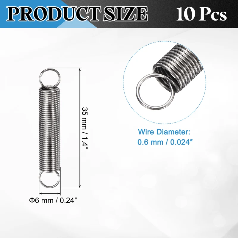 Extension Spring 10pcs Wire Dia 0.024" OD 0.24" Free Length 1.4"