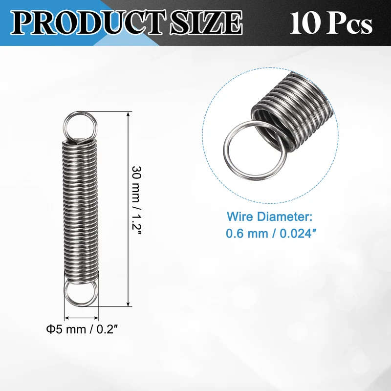 Extension Spring 10pcs Wire Dia 0.024" OD 0.2" Free Length 1.2"