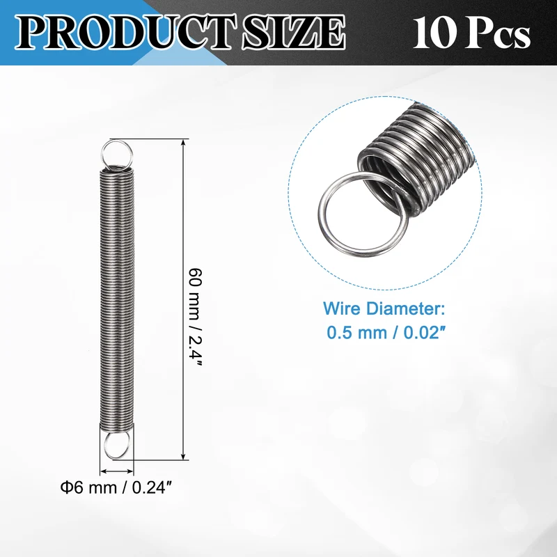 Extension Spring 10pcs Wire Dia 0.02" OD 0.24" Free Length 2.4"