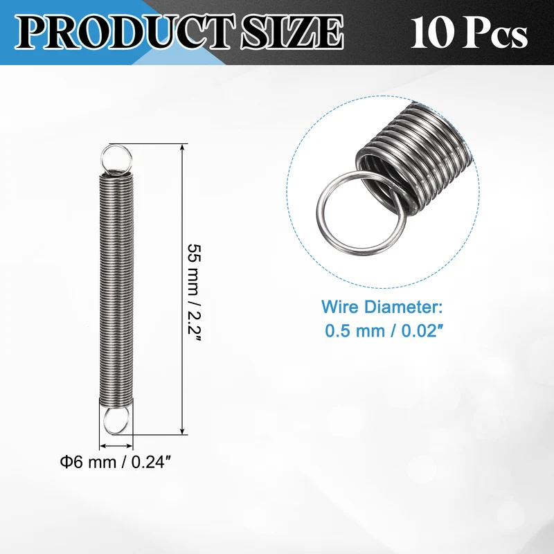 Extension Spring 10pcs Wire Dia 0.02" OD 0.24" Free Length 2.2"