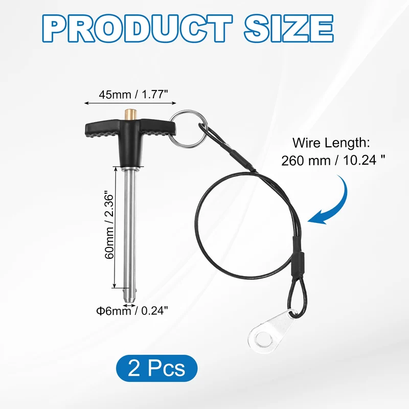 2Pcs T-Handle Quick Release Pin 1/4" x 2-3/8" (Dia x L) 304 Stainless Steel
