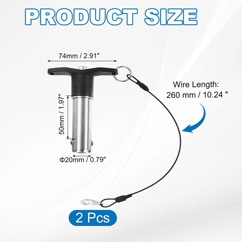 2Pcs T-Handle Quick Release Pin 13/16" x 2" (Dia x L) 304 Stainless Steel