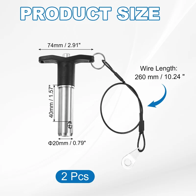 2Pcs T-Handle Quick Release Pin 13/16" x 1-9/16" (Dia x L) 304 Stainless Steel