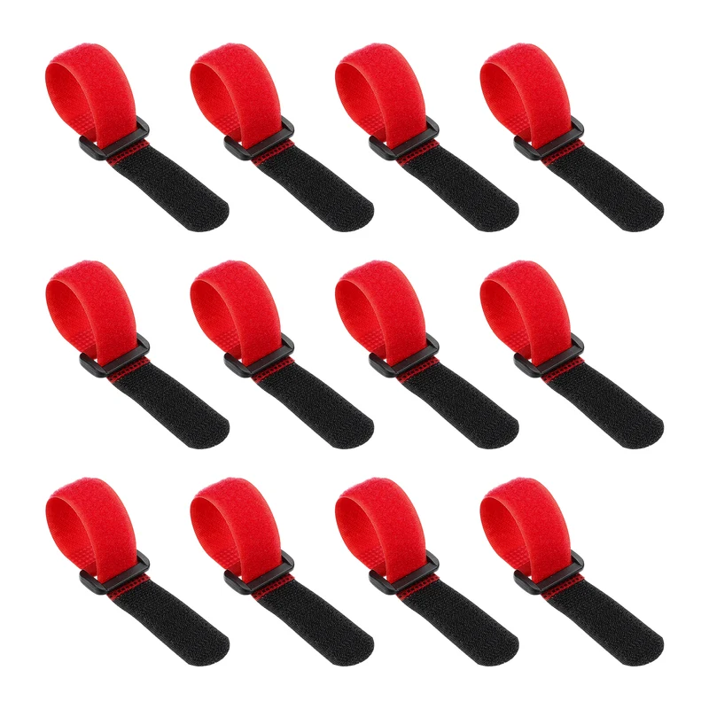 12Pcs 0.8"x6" Reusable Cinch Strap Hook and Loop Cable Securing Strap Red