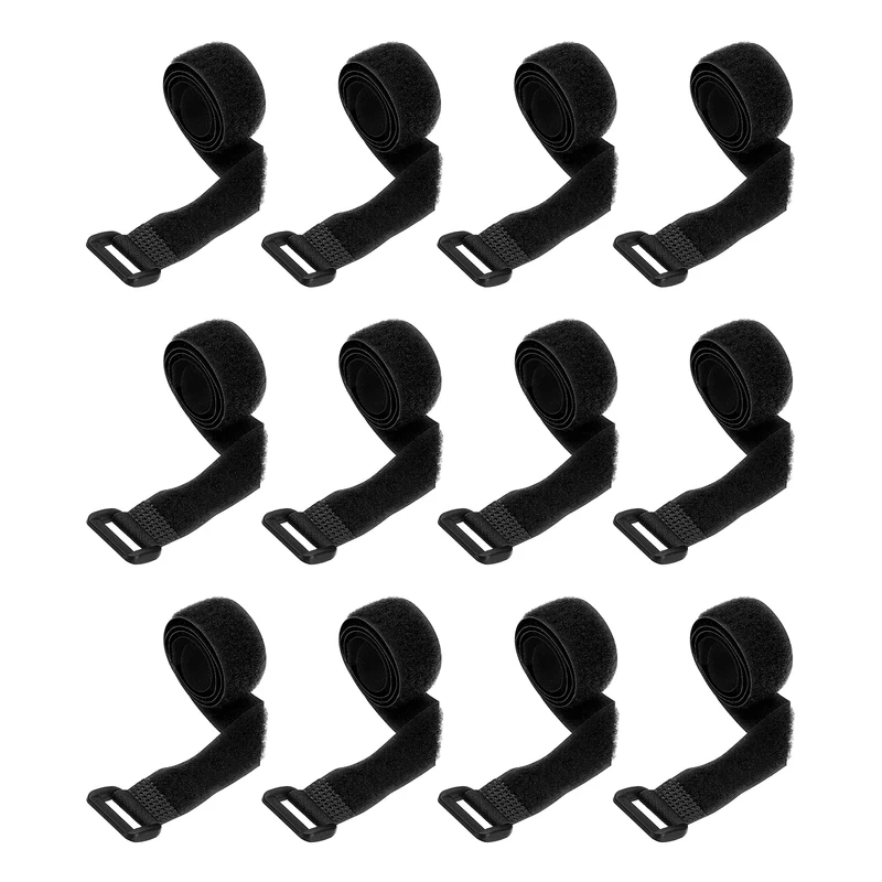 12Pcs 0.8"x17.7" Reusable Cinch Strap Hook and Loop Cable Securing Strap Black