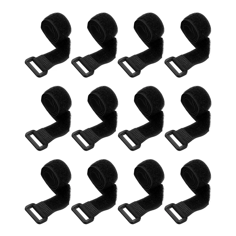 12Pcs 0.8"x15.7" Reusable Cinch Strap Hook and Loop Cable Securing Strap Black