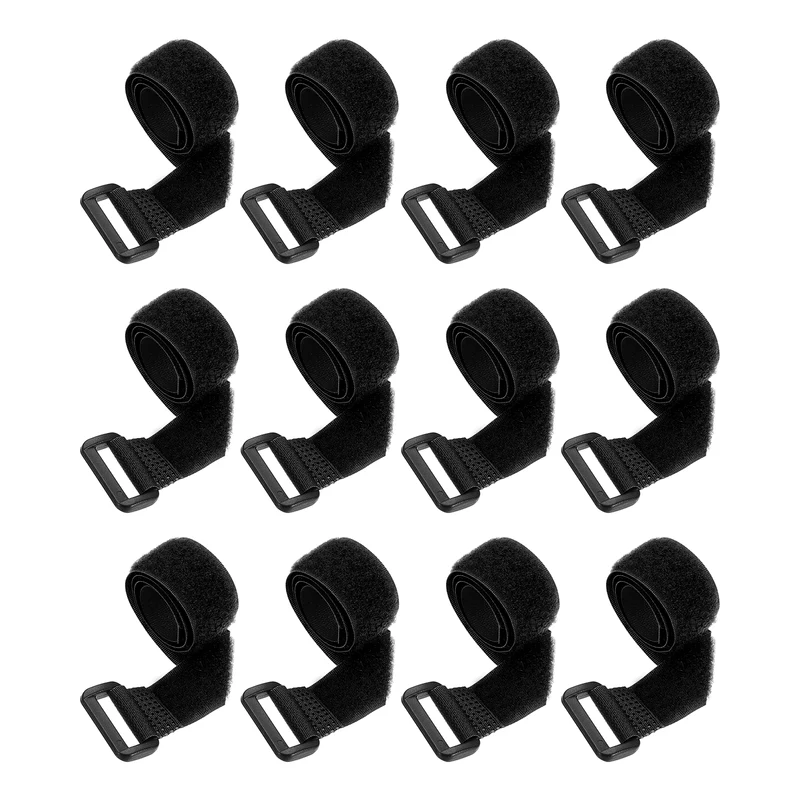 12Pcs 0.8"x13.8" Reusable Cinch Strap Hook and Loop Cable Securing Strap Black
