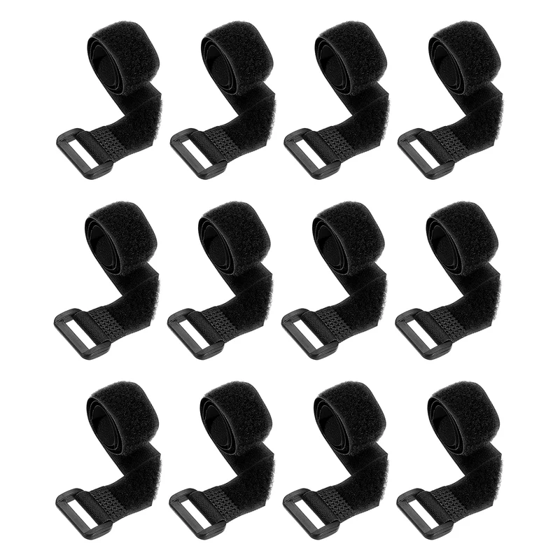 12Pcs 0.8"x11.8" Reusable Cinch Strap Hook and Loop Cable Securing Strap Black