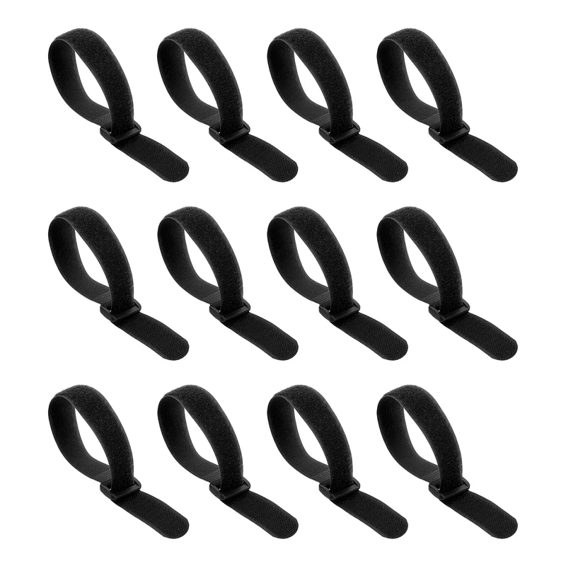 12Pcs 0.8"x9.8" Reusable Cinch Strap Hook and Loop Cable Securing Strap Black