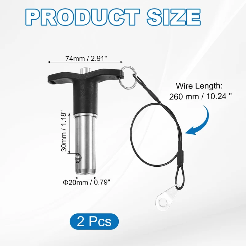 2Pcs T-Handle Quick Release Pin 13/16" x 1-3/16" (Dia x L) 304 Stainless Steel