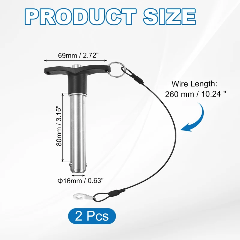 2Pcs T-Handle Quick Release Pin 5/8" x 3-1/8" (Dia x L) 304 Stainless Steel