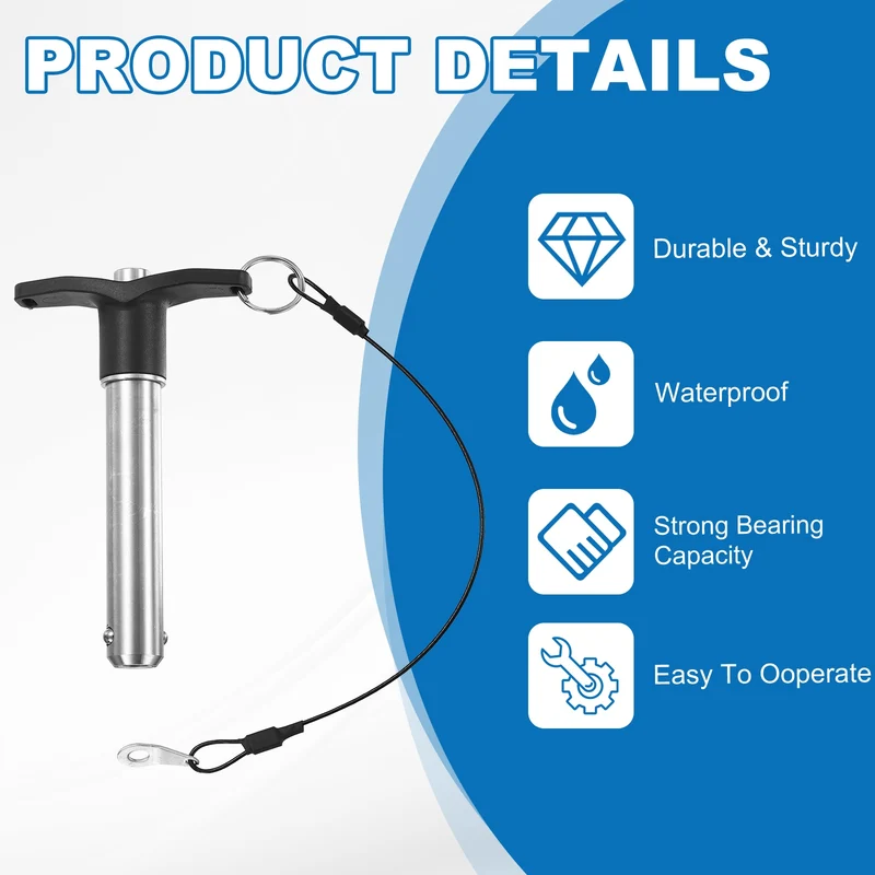 2Pcs T-Handle Quick Release Pin 5/8" x 3-1/8" (Dia x L) 304 Stainless Steel
