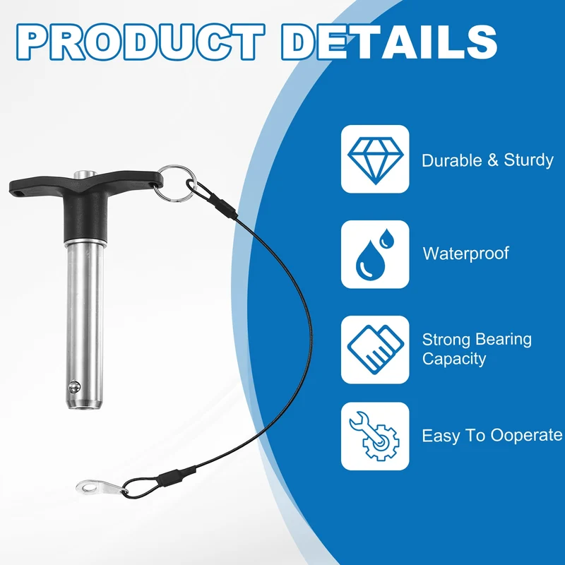 2Pcs T-Handle Quick Release Pin 5/8" x 2-3/4" (Dia x L) 304 Stainless Steel