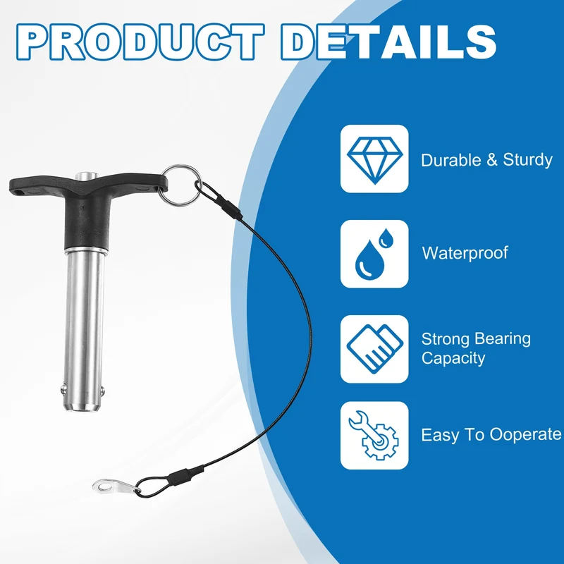 2Pcs T-Handle Quick Release Pin 5/8" x 2-3/8" (Dia x L) 304 Stainless Steel