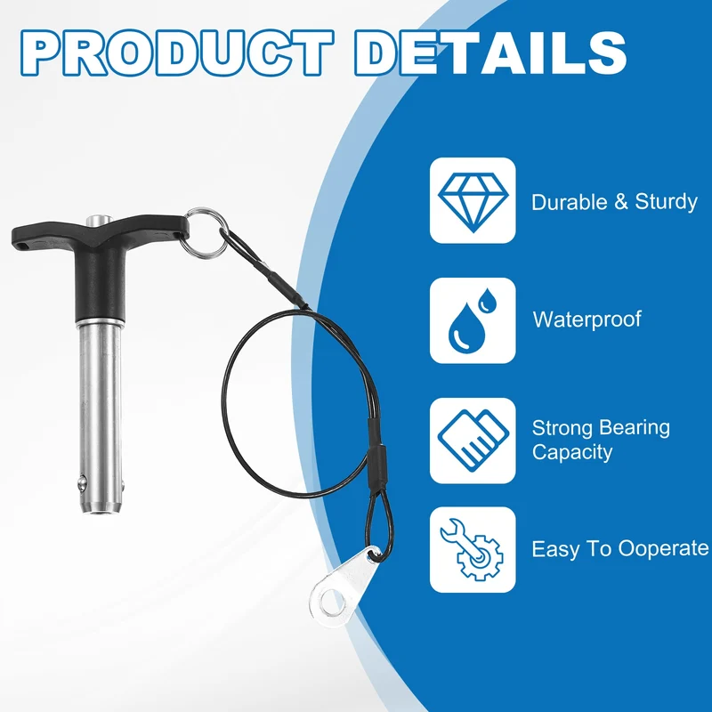 2Pcs T-Handle Quick Release Pin 5/8" x 2" (Dia x L) 304 Stainless Steel